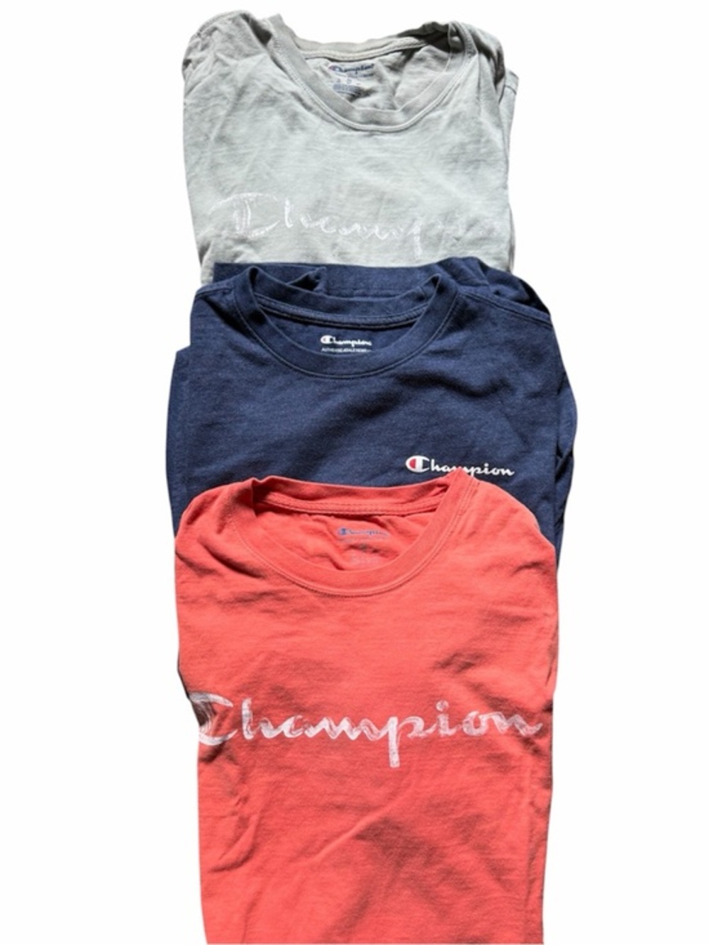 Champion Men’s Short Sleeve T-Shirt - Coral, Navy, Light Gray (3-Pack) Size M